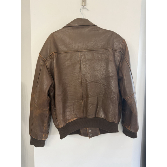 Vintage Charles Klein Distressed Brown Leather Bomber Jacket Men’s Medium - Picture 3 of 13